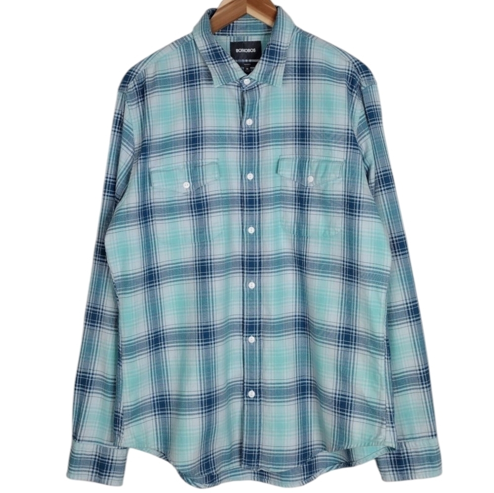 Bonobos Men's Plaid Flannel Comfort Slim Fit Long Sleeve Button Down Shirt Sz XL